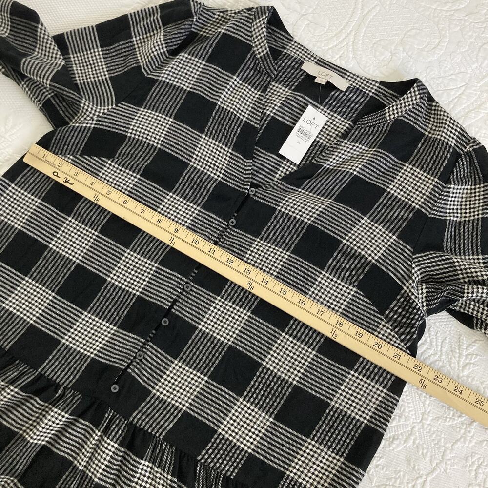 NWT LOFT Women's Plaid Puff Sleeve Swing Dress Drop waist Black Size 14 - Picture 9 of 13